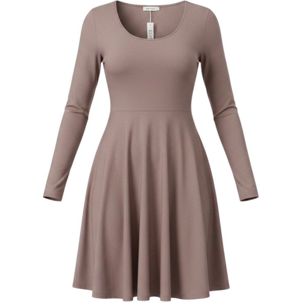 Dearcase Swing Dress Large Mauve Brown Long Sleeve Rayon Stretch Mini A-Line NWT